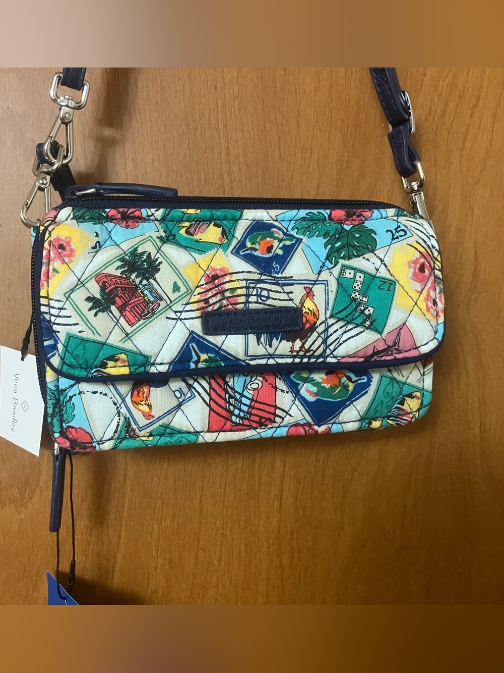 Vera Bradley Cuban Stamps Quilted Crossbody Wristlet RFID Purse New With Tags